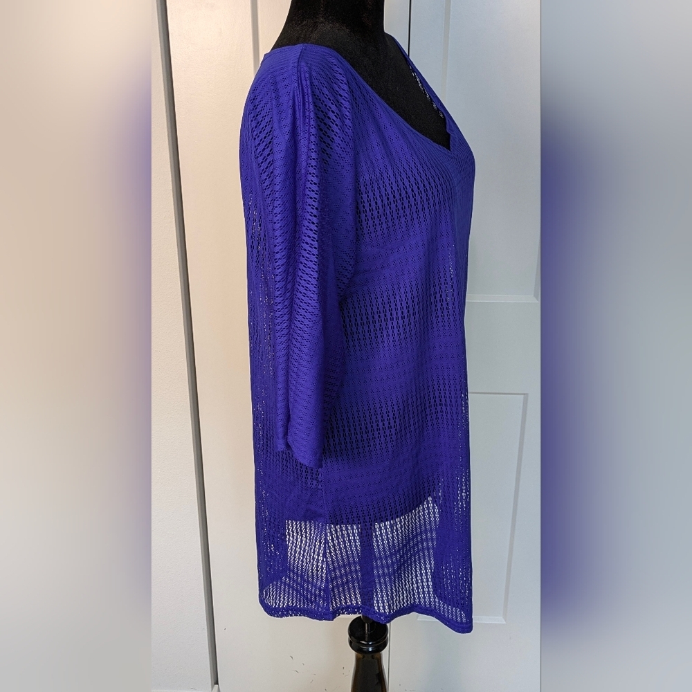 O’Neill M/L purple open knit beach coverup 3/4 sleeve V-neck pullover EUC - Picture 4 of 9